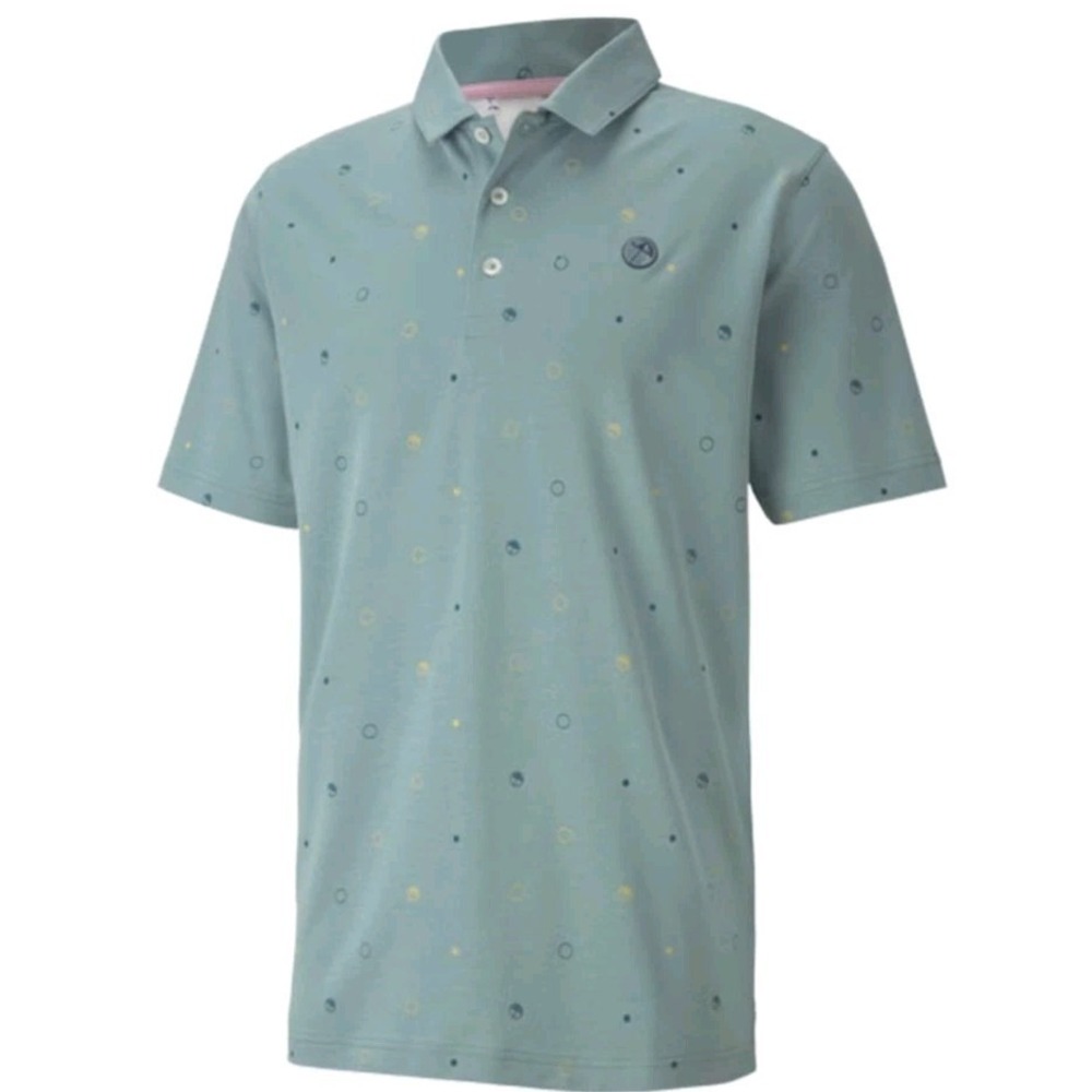 New PUMA x AP Arnold Palmer Legacy Print Golf Polo Men L Sage Casual Shirt